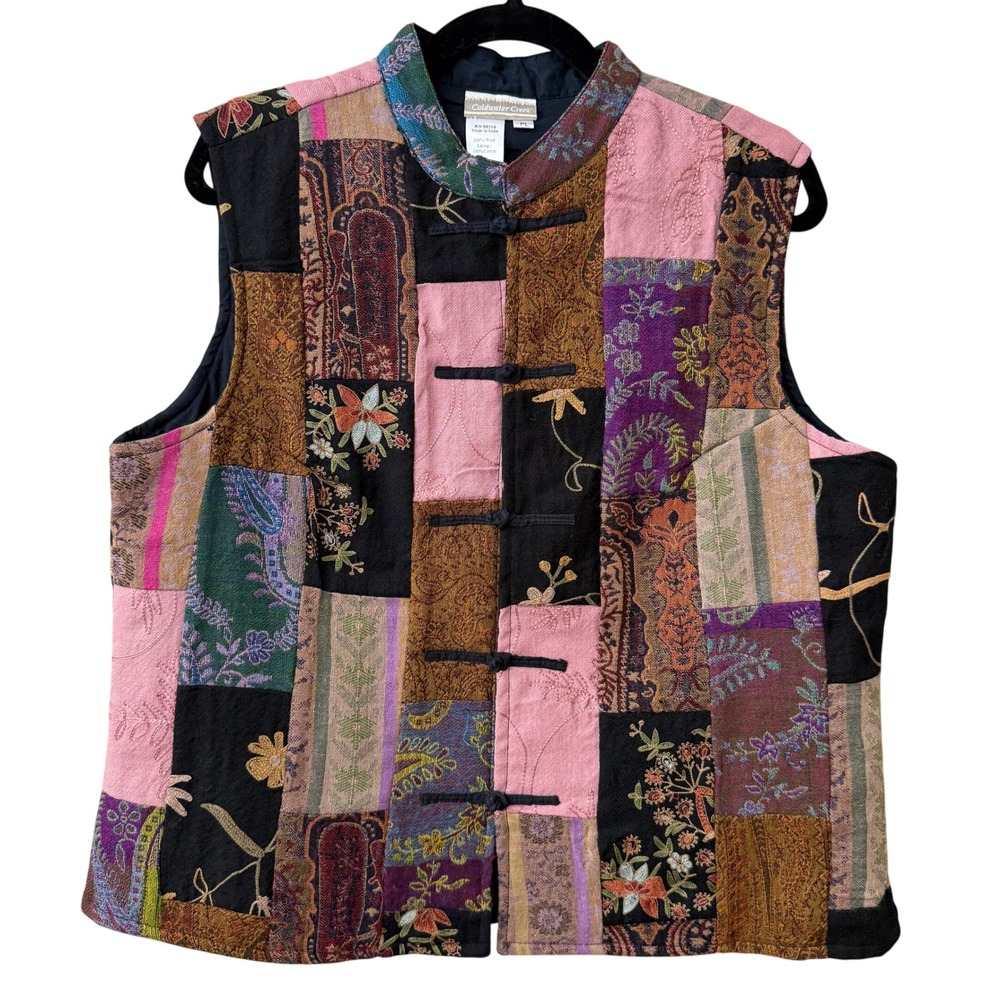 Vintage Coldwater Creek Women Folk Patchwork Vest Wool Size PL 90s Boho Phoebe